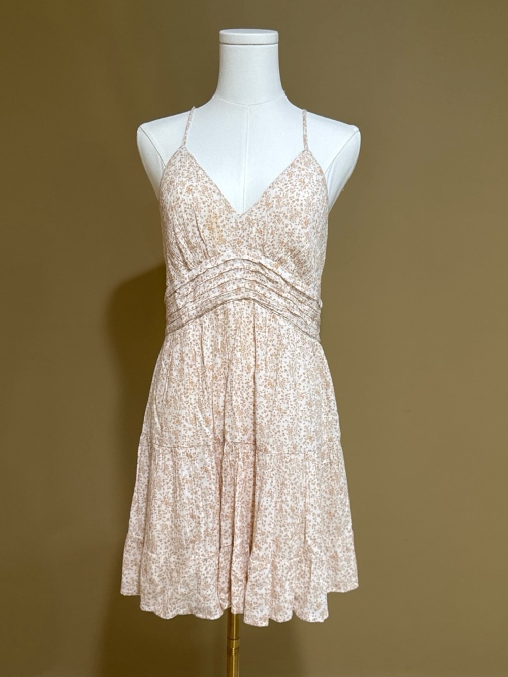 American Eagle Outfitters Light Beige Floral Spaghetti Strap Mini Dress